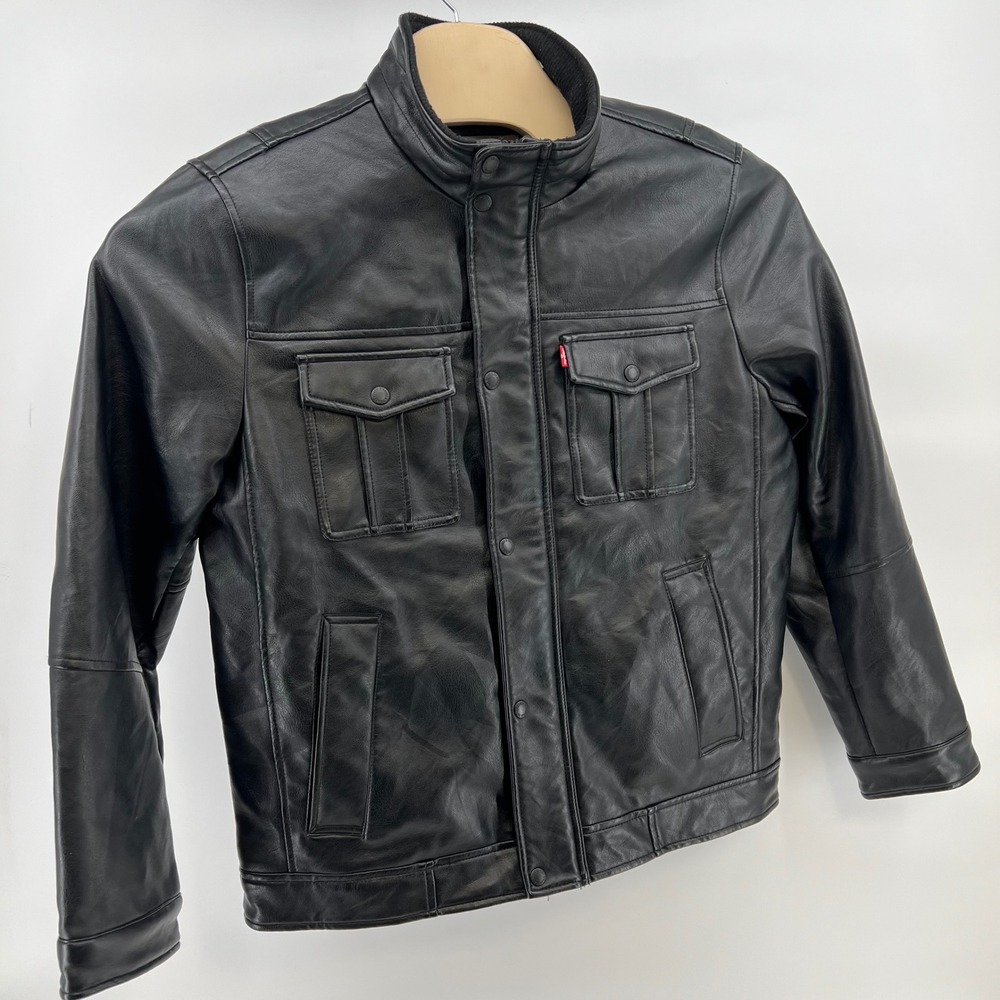 Levis Mens Faux Leather Field Jacket Black Quilted Lining Medium‎ RN 54163 - Picture 12 of 13